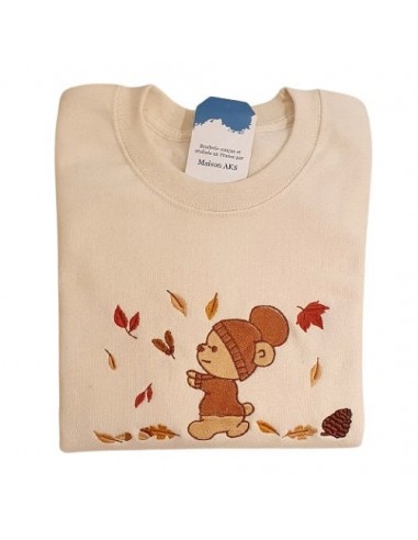 Sweat-Shirt écru - Broderie Ourson en automne Amélioration de cerveau avec