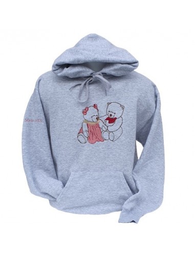 Sweat-shirt gris chiné - Broderie couple d'oursons rose Les êtres humains sont 