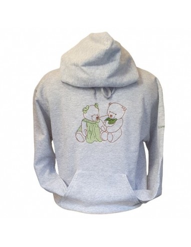 Sweat-shirt gris chiné - Broderie Couple d'oursons - motif vert en ligne