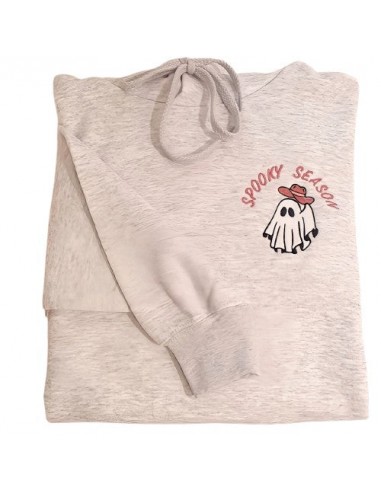 Sweat-shirt gris chiné - Broderie Spooky et le chapeau Amélioration de cerveau avec