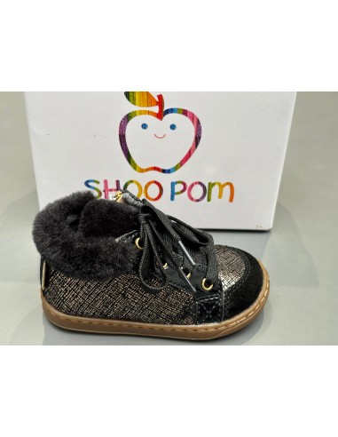 Bottines Shoo pom Bouba zip hair linen fur black solde