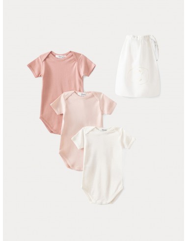 Lot de 3 bodies en coton bio bébé rose pale la livraison gratuite